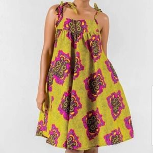 Grass-Fields Trapeze African Print Dress w Pockets Women's Size UK10 (US8)